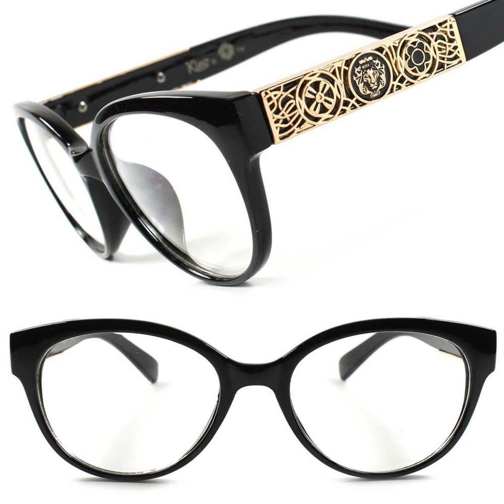 Gorgeous Gold Sexy Womens Cat Eye Clear Glasses